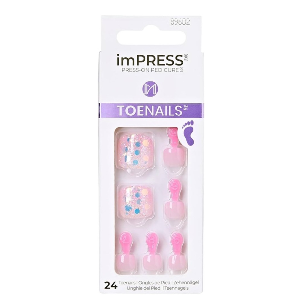 NEW imPRESS Press On Toenails Peach Green Chevron Stripe Pedicure